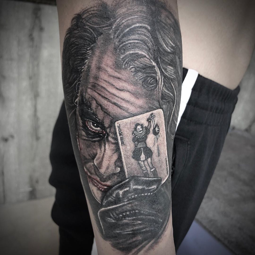 Microrealistic Heath Ledgers Joker Tattoo